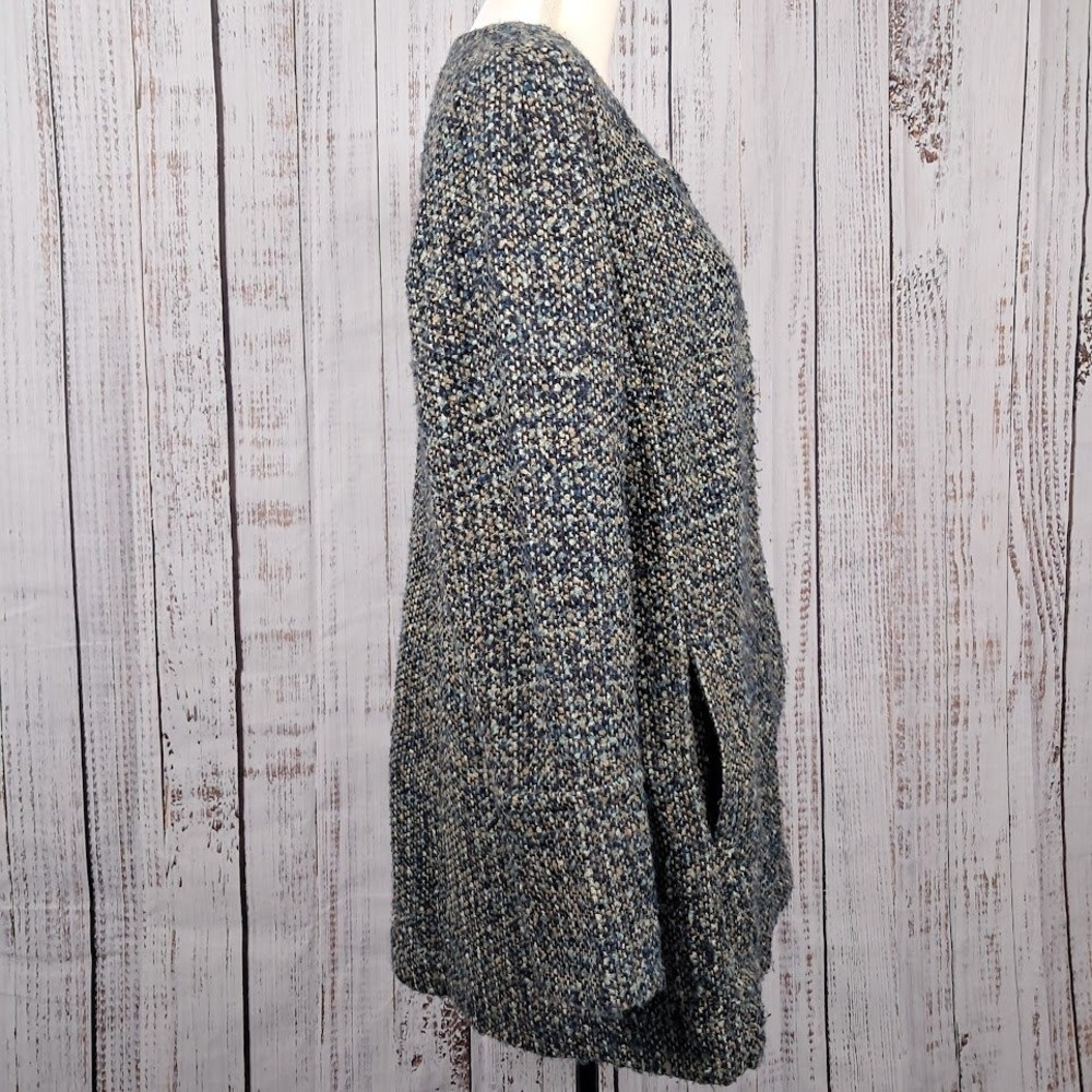 TALBOTS 16 Italian Boucle‎ Tweed Collarless Swing Coat Blue Grey Multi Pockets - Picture 4 of 7